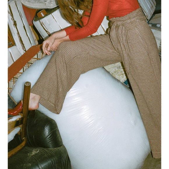 Nanushka Private Pant Houndstooth Check Wide Leg Smocked Waist J25 - Picture 7 of 11